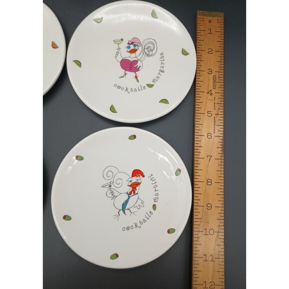 Bella Casa By Ganz Tipsy Chicken Cocktail Plates Mai Tai Daquari Martini - Picture 7 of 7